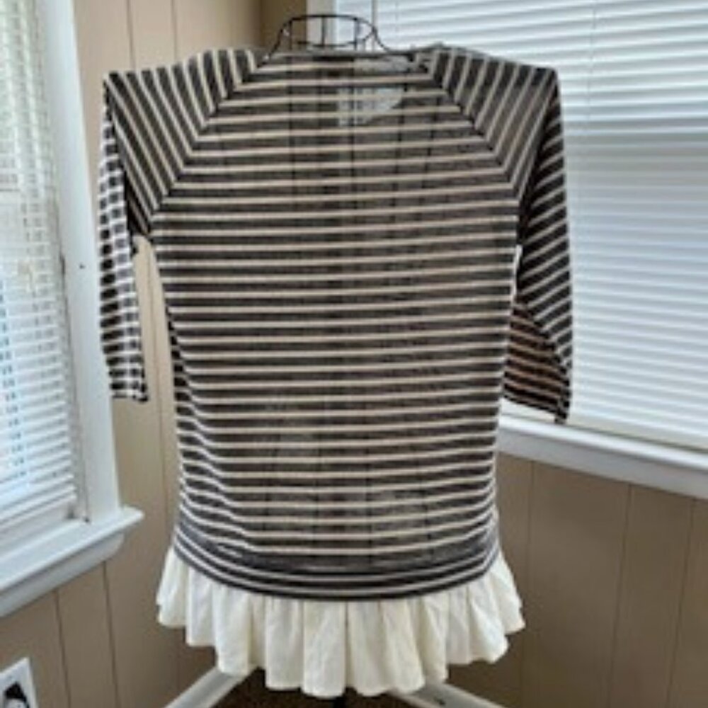 Umgee Gray & Cream Stripe 3/4 Sleeve Shirt Sz M - Picture 6 of 9